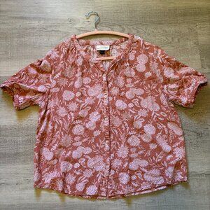 Universal Threads Floral Shirt Sz Large Crew Neck Short Sleeve Button Up Rayon